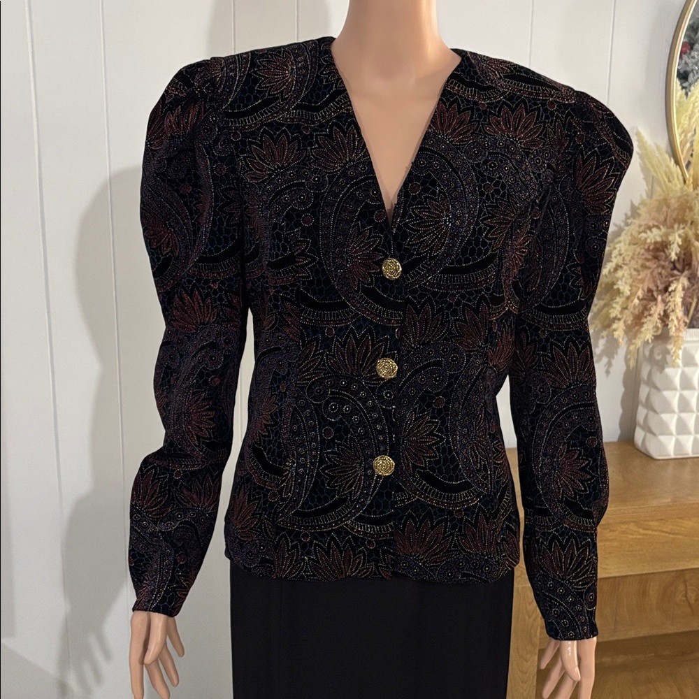 Vintage Scott McClintock Glitter Velvet Jacket Black/Red Jacket Size 12
